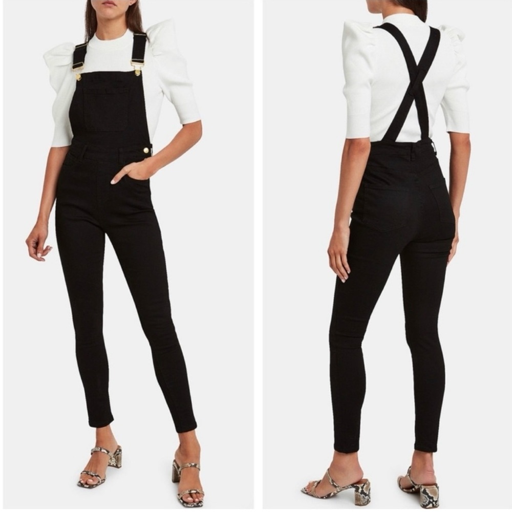 WeWoreWhat Womens Black Overall Jeans High Rise Skinny